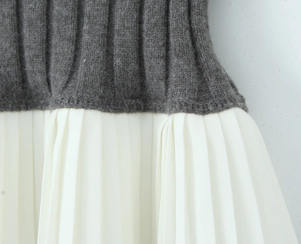 Knit Color Block Mini Skirt High Waisted Pleated