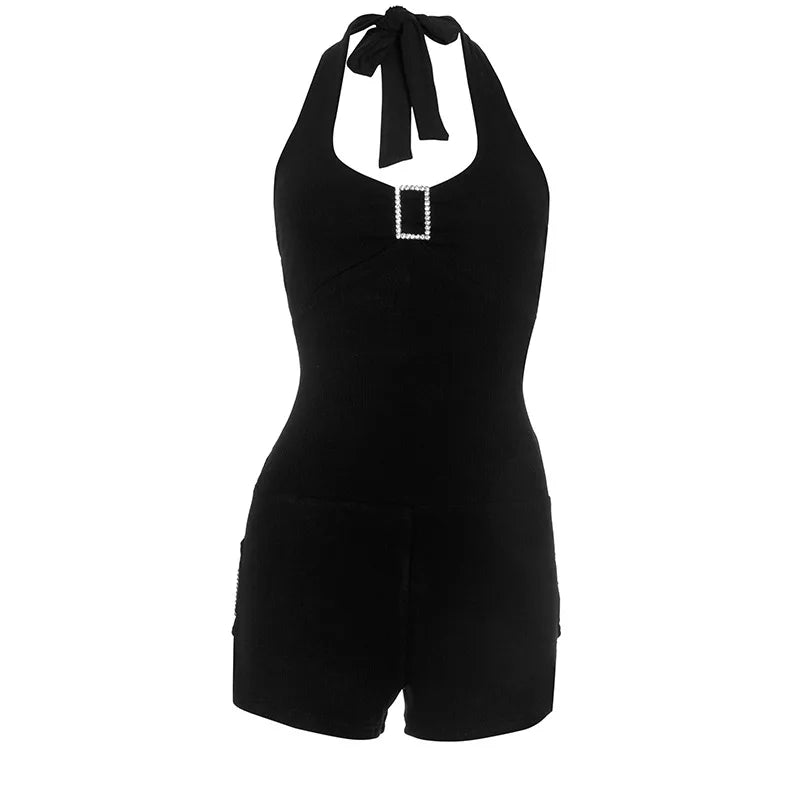 Sleek Hollow Out Halter Jumpsuit Short Romper