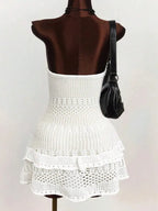 Sexy Women Knit Beach Dress Hollow Out Sleeveless Bikini Cover-Ups Mini Dress