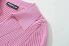 Knit Turn Down Collar Pullover For Women Slim Stretch Short Sleeve Top