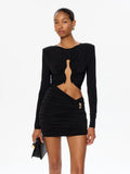 Hollow Out O Neck Long Sleeves Sheath Dress With Hip Wrap Mini