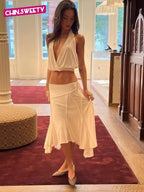 Elegant Asymmetrical A Line Midi Skirt High Waisted Pleated