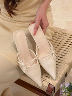 Elegant Bow Pointed Toe Mules With Thin Slip-on Heels