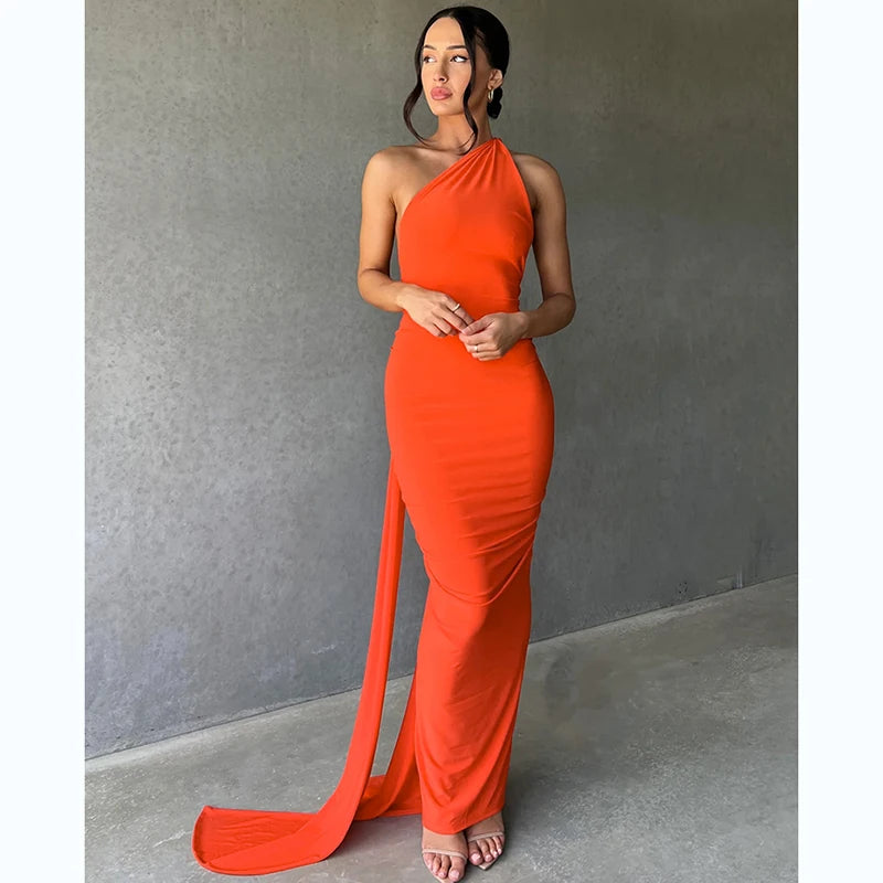 One Shoulder Backless Ruched Dress