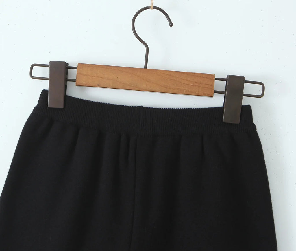 Vintage Two-piece Knit Cardigan And Elastic Waist Shorts Set