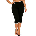 Retro Lace Trim Capri Pants With Elastic Waist