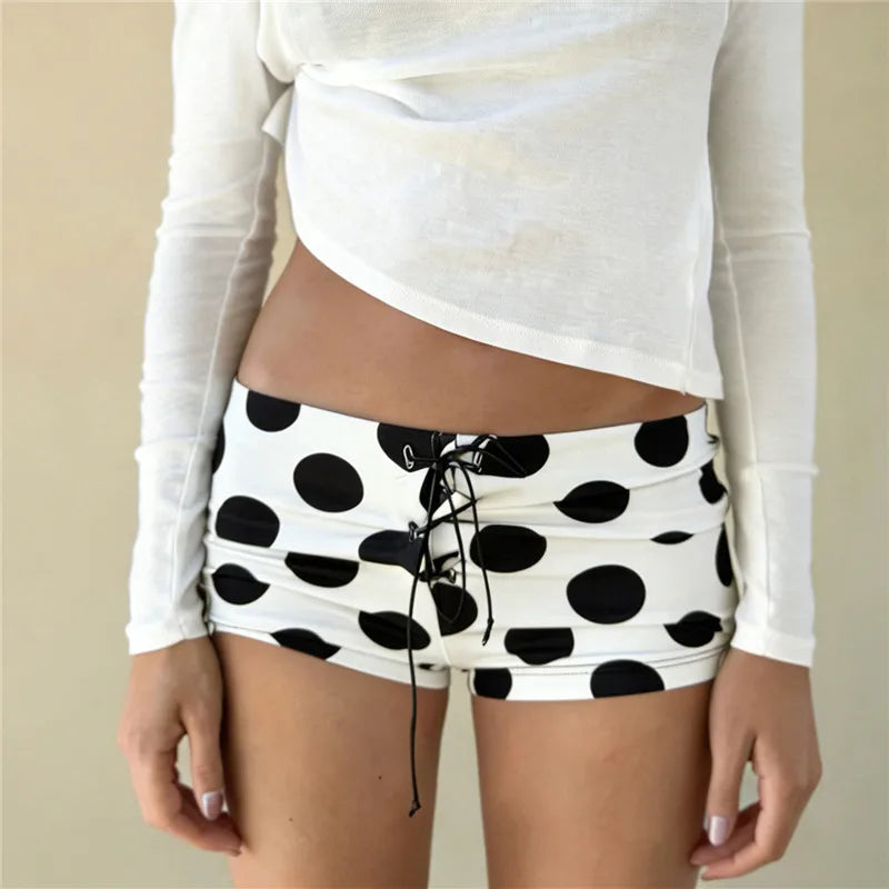 Vintage Polka Dot Shorts With Drawstring Waist Loose Fit