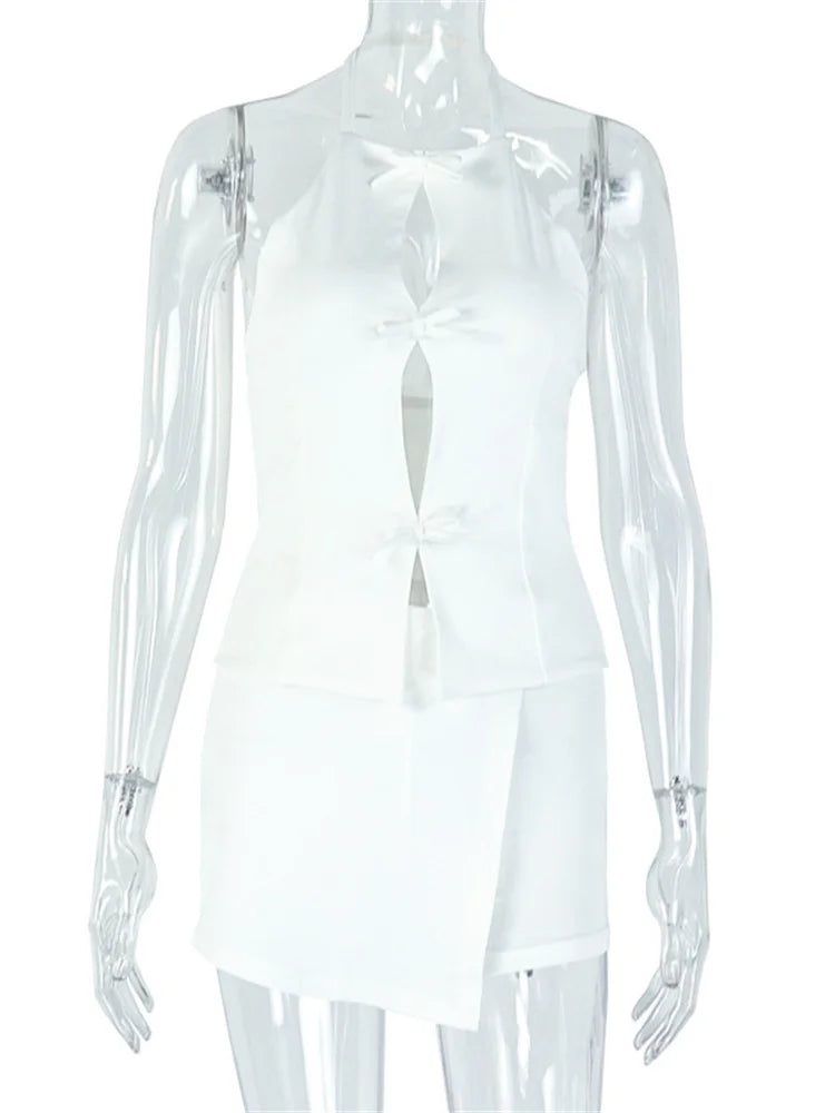 Halter Backless Top And Skirt Set Two Piece Irregular