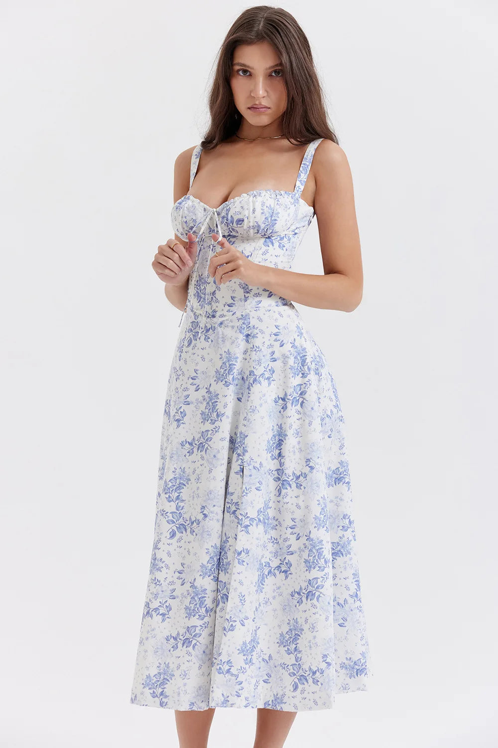 Spaghetti Strap Maxi Dress With Wrap Bow Lace Up Front Elegant Long Gown