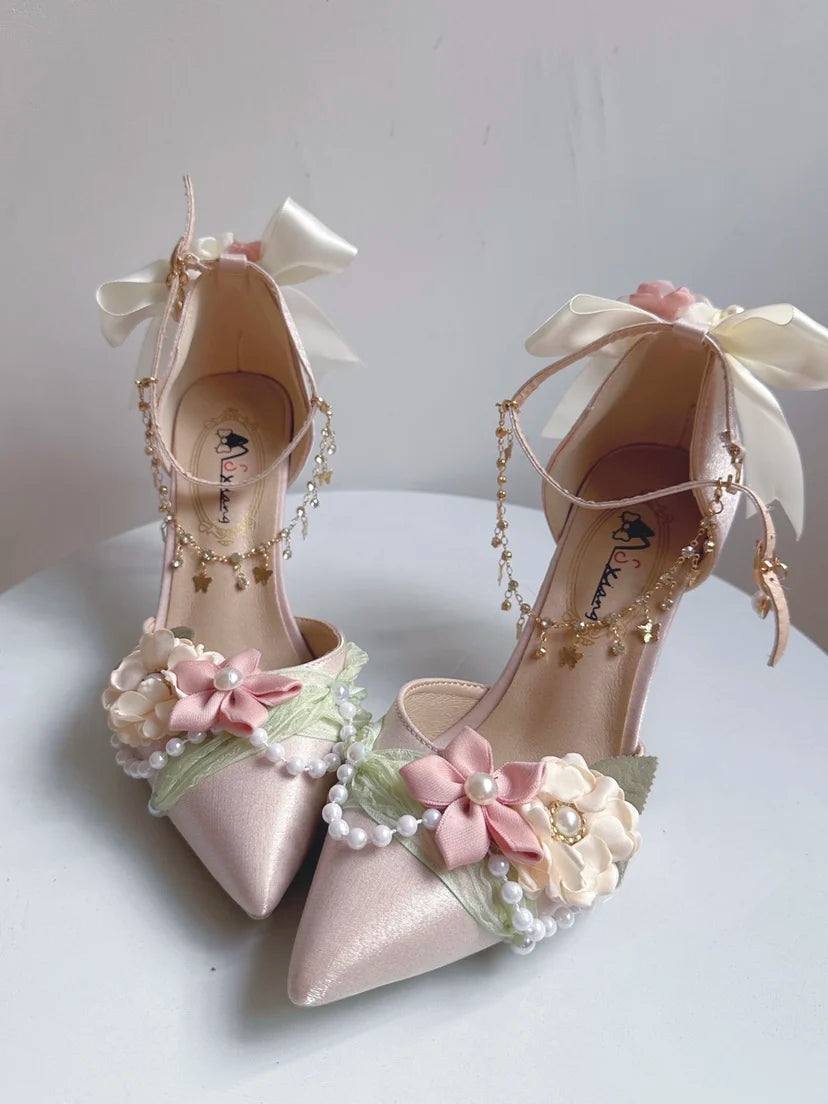 Sweet Lolita Heels With Pointed Toe For Tea Party Wedding Fairy Style High Heel Shoes