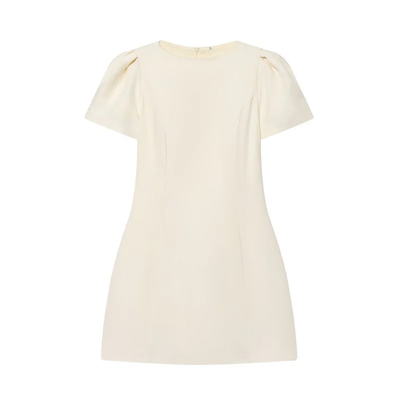 Pleated Mini Dress For Women Elegant Short Sleeve