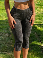 Women's Y2K Street Style Black Slim Fit Capri Pants Side Slit Design