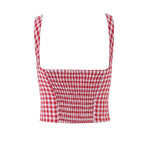 Red Plaid Corset Camis Lace Trim Bow Detail Bustier Sexy Top