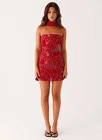Embroidered Sequin Dress With Wrap Silhouette High Waist Sleeveless