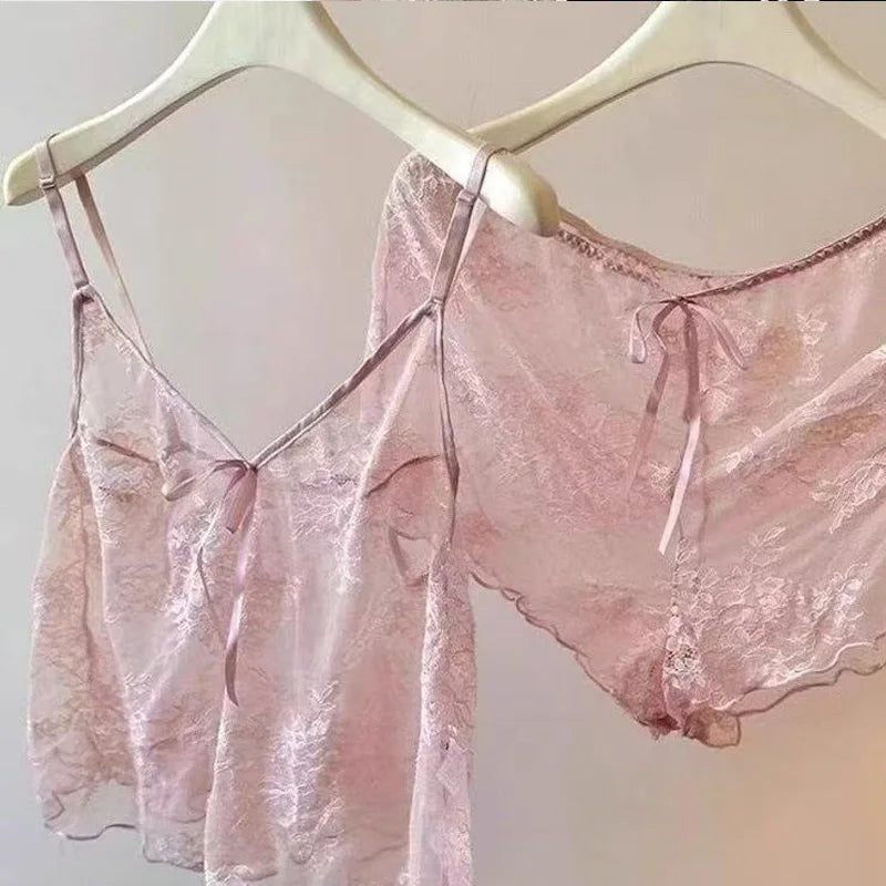 Sensual Lace See-Through Lingerie Set Delicate Sheer Bra And Panty Ensemble Boudoir Style
