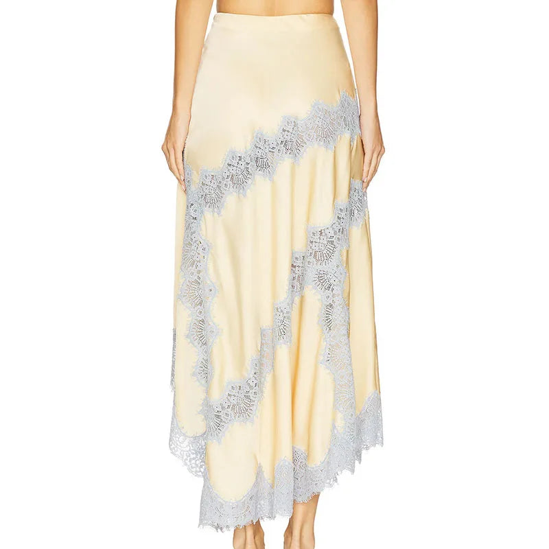 Lace Patchwork Two-piece Set With V-Neck Sling Top And Long Skirt
