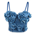 Handmade Beaded Flower Embellishment Denim Corset Vest Top
