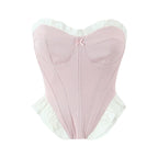 Fashion Bow Chic Fish Bone Tube Sexy Slim Backless Corset Y2K Strapless Cropped Top