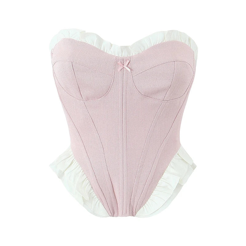 Fashion Bow Chic Fish Bone Tube Sexy Slim Backless Corset Y2K Strapless Cropped Top