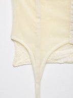 Female Slim Fit Square Neck Puff Sleeve Lace Ruched Corset Waist Short Blouse