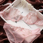 Lace Set With Embroidered Details Two-piece Sheer Push Up Bra And Matching Briefs