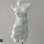 Delicate Lolita Sleepwear Nightdress Set With Flower Lace Mesh And Suspender Details