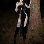 Velvet Gothic Gown With High Split Hem And Straps