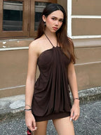 Sexy Halter Backless Mini Dress Ruched