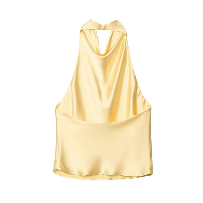 Elegant Satin Backless Halter Top For Women Off Shoulder