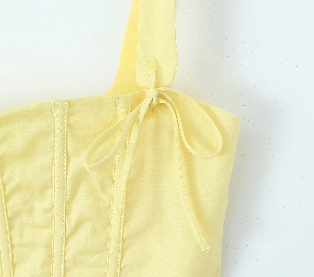 Sunny Chic Yellow Crop Cami Top With Back Zipper Slim Fit