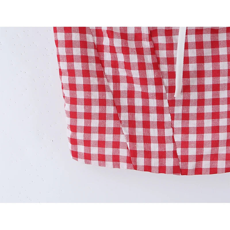 Red Plaid Corset Camis Lace Trim Bow Detail Bustier Sexy Top