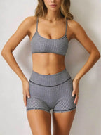 Halter Bikini Set Women Plaid Vintage Bathing Suit High Waisted Beach Shorts