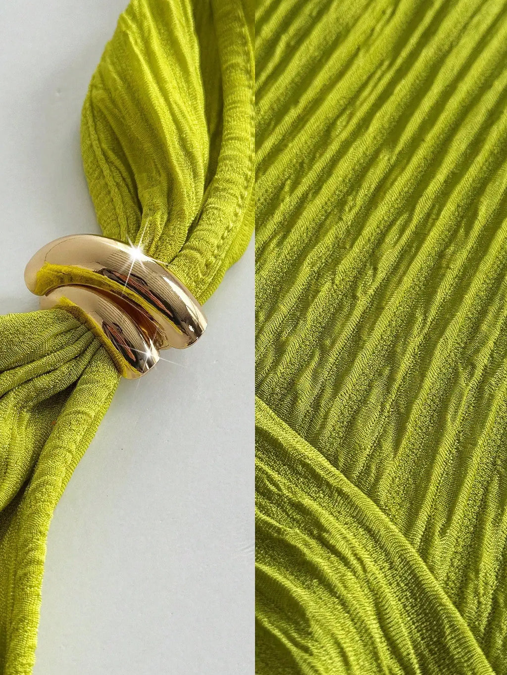 Vibrant Lime Green Pleated Halter Dress With Deep V Neck Backless Waist Defined Asymmetrical Hem