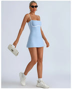 Women's Tennis Sleeveless Contrast Workout Yoga Build in Shorts Fashion Tight Fitting Skirts Suit