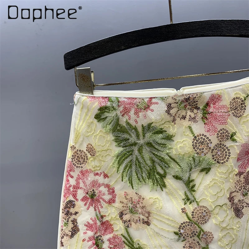 Floral Sequined Mini Skirt With High Waist Glam Inspired Retro Vibe