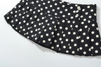 Black Polka Dot Pleated Mini With Shorts Lining Low Waist Skater Style Button Details