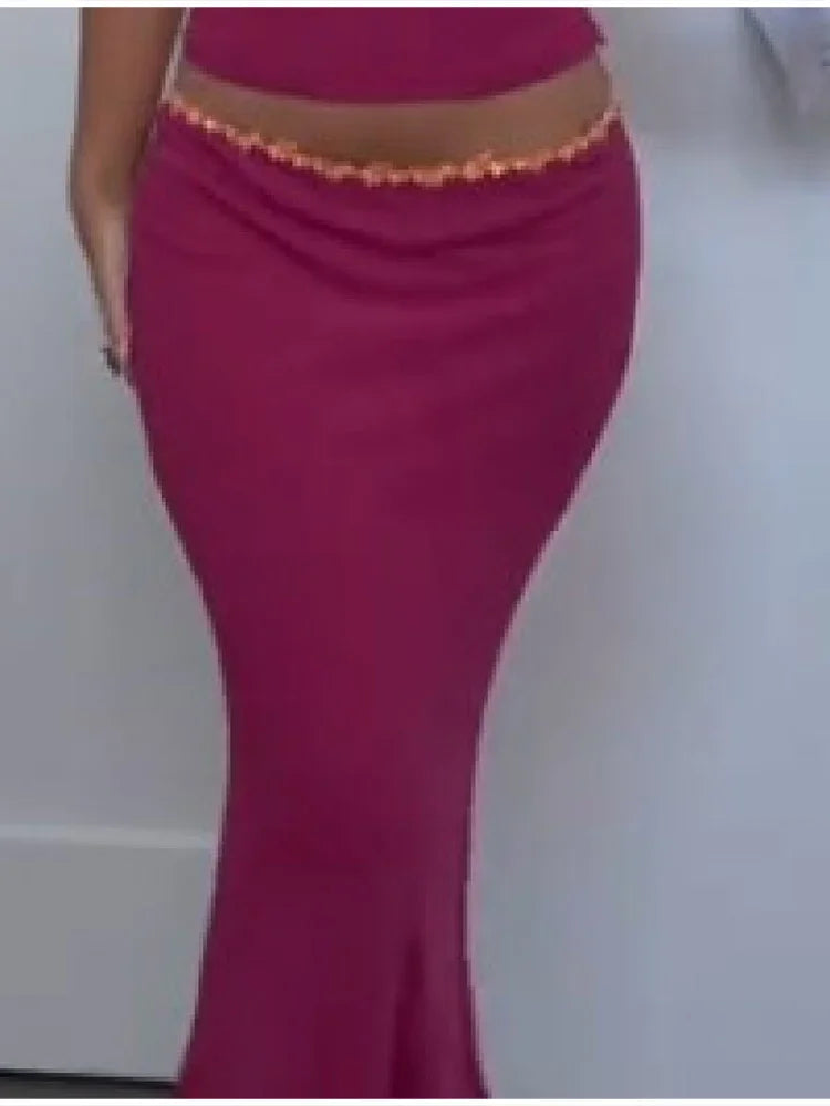 Sunset Vibe Halter Crop Top And Mermaid Skirt Two-Piece Set