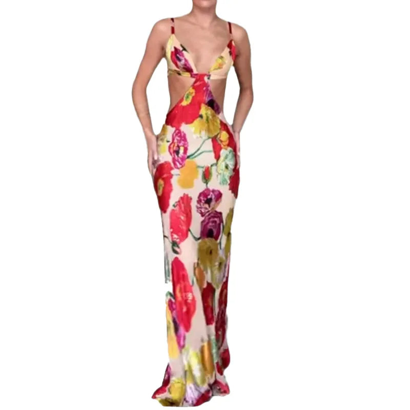 Romantic Garden Party Floral Maxi Dress With V Neckline