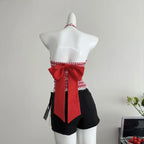Halter Neck Bow Plaid Crop Top With Shirred Back For Women Cute Fashion Blouse