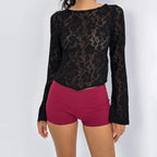 Women's Lace Tops Fashionable Bell Long Sleeve Backless Slim Fit