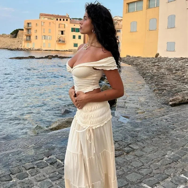 Ruffle 2 Piece Set Women Outfit Crop Top And Skirt Sets