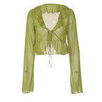 Chiffon Sheer Crop Tank Top With V Neck And Flare Sleeves
