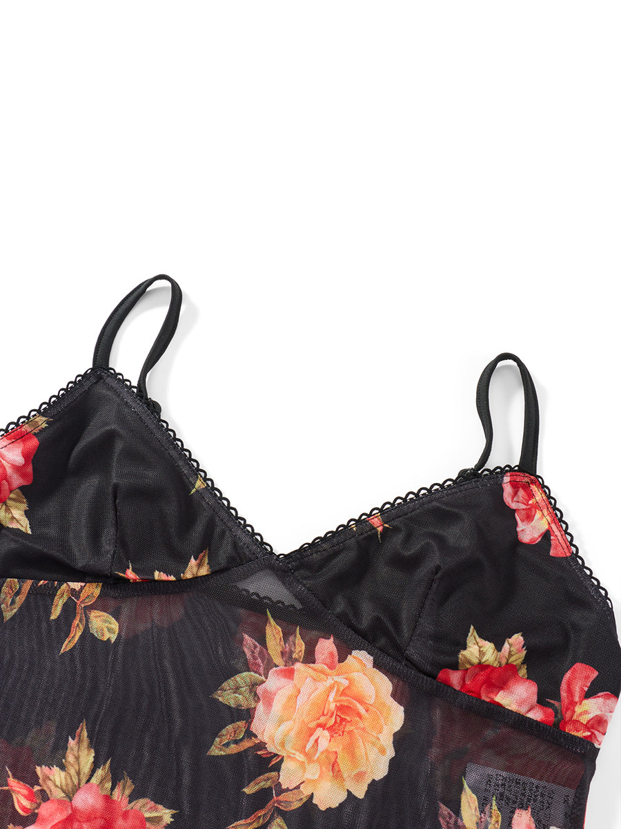 Floral Print Two Piece V Neck Cami Top With Elastic Waist Mini Skirt Set