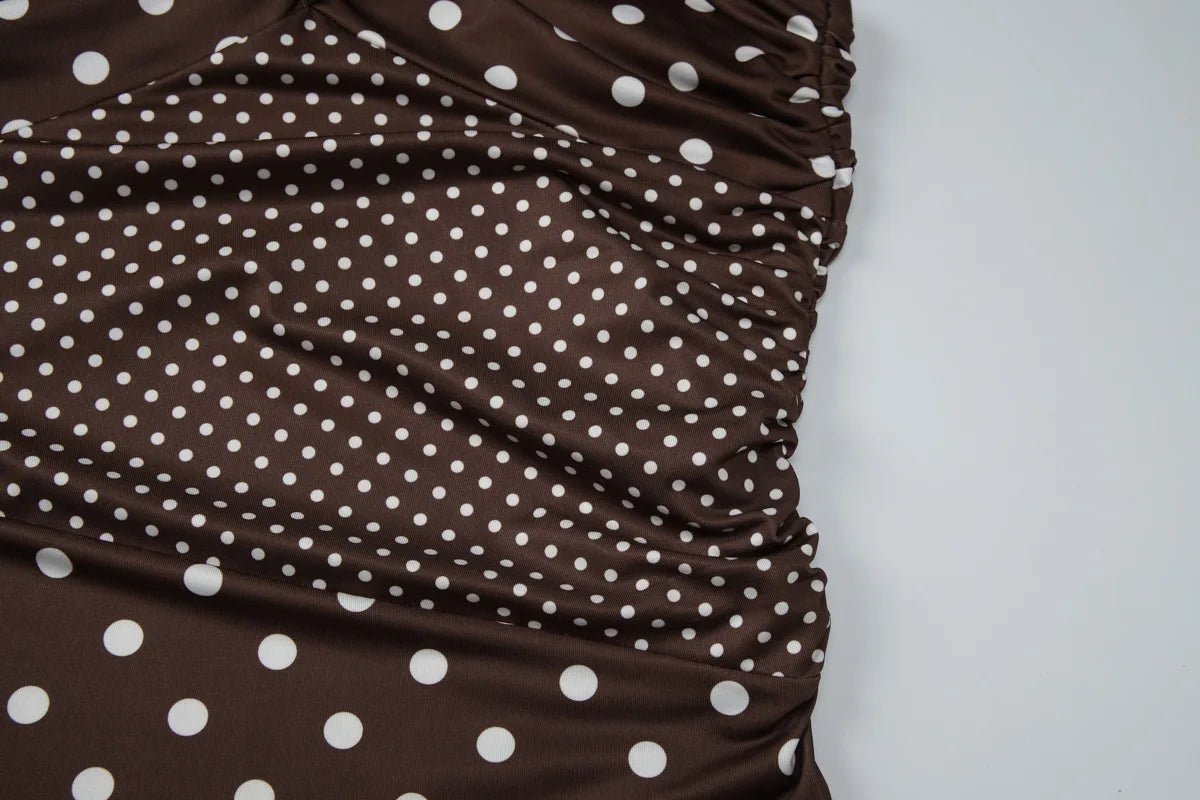 Polka Dot Print Bodysuit Wrap Belted Ruffled Back Cinched Pure Desire Style French for Women