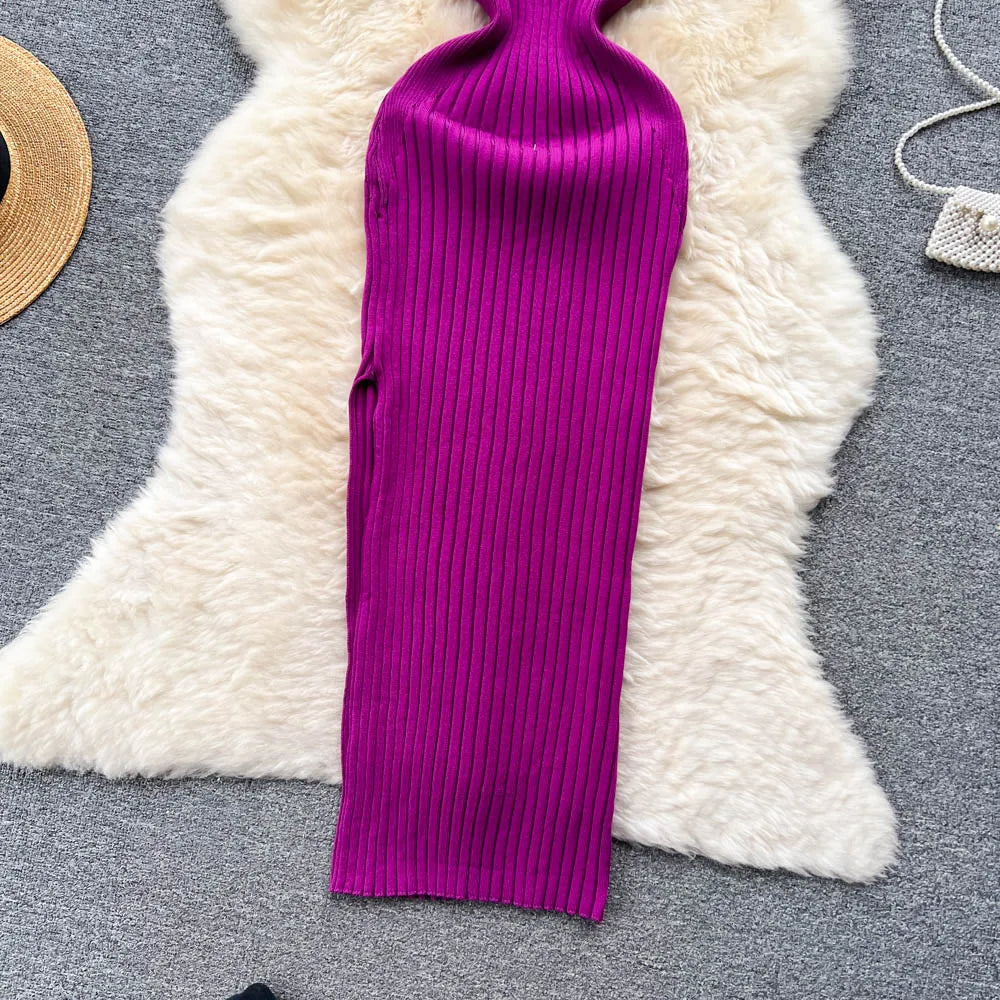 Wrap Knit Maxi Dress With Side Split