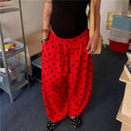 Polka Dot Wide Leg Pants For Women With Elastic Waist Trousers
