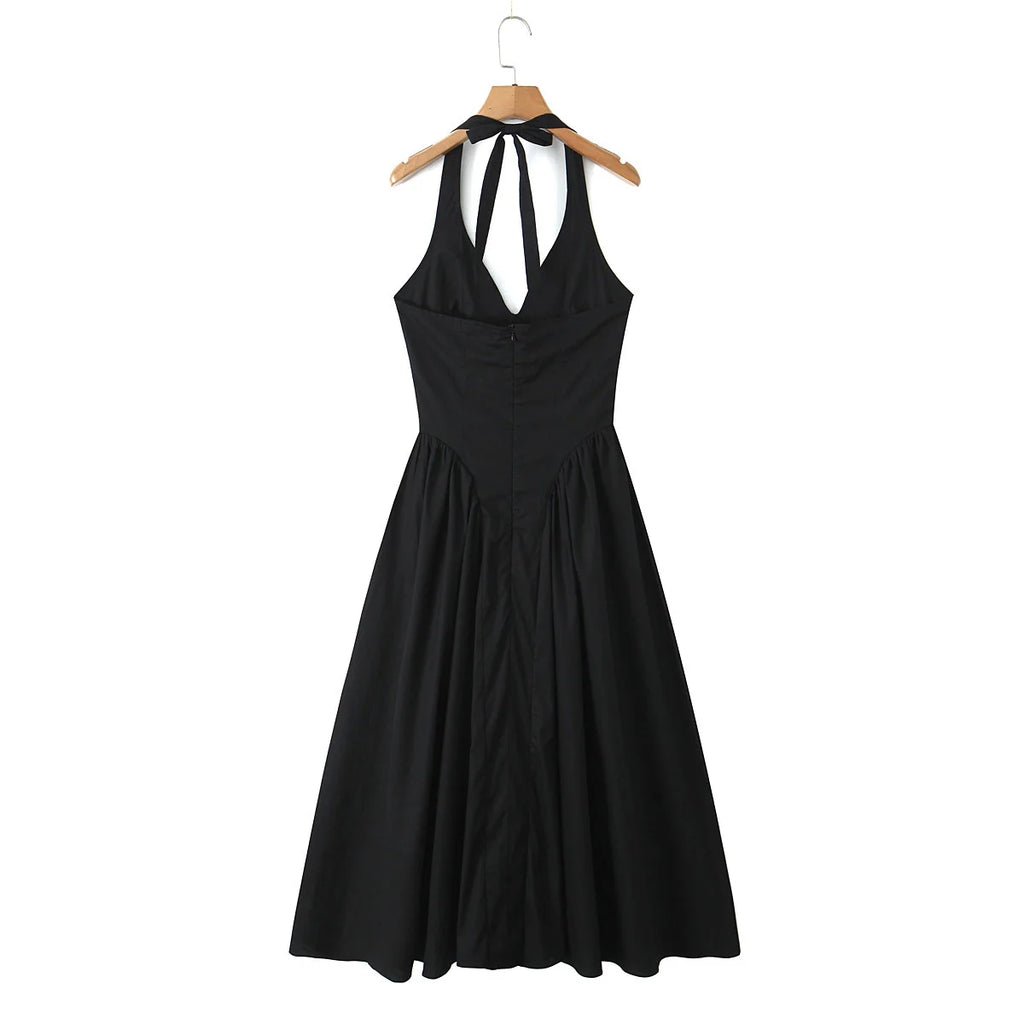 Backless Halter Midi Dress For Women Elegant A Line