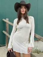 Seaside Sheer Beach Mini Dress With Ruffled Bell Sleeves Chic Vacation Cover Up Tunic