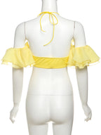 Elegant Y2K Sweet Style Ruched Tank Tops+Petal Sleeve Cover Women Lace-Up Halter
