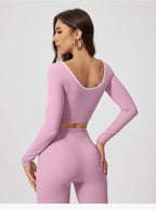 Woman Long Sleeve Seamless Round Neck Casual Yoga Clothes Gymwear Quick-Dry Running Workout Sportswear